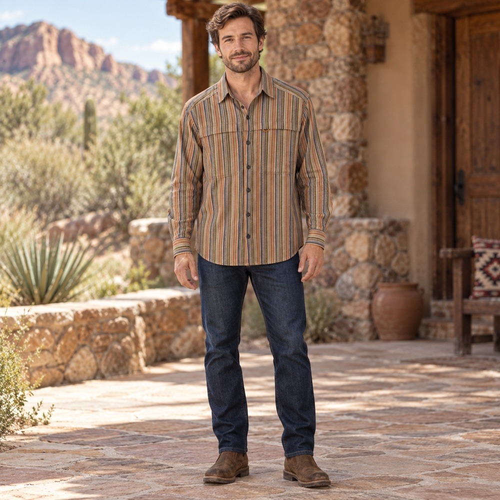 The Territory Ahead Shirt Mens L Multicolor Stripe Long Sleeve Mesh Yoke Rugged